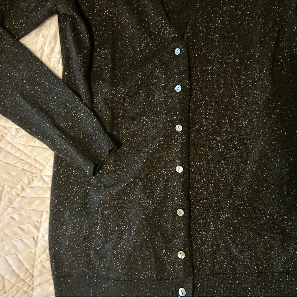 Ann Taylor Black Sparkly V-Neck Button-Down Cardigan Sweater - Picture 3 of 3